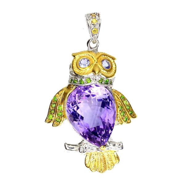 Natural Handcrafted Purple Amethyst 24.30 ct Owl Pendant