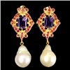 Image 1 : Natural Amethyst Ruby & White Pearl Earrings