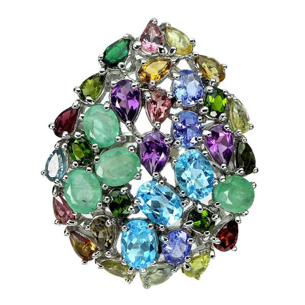 Natural Colombian Emerald Swiss Topaz Amethyst Ring