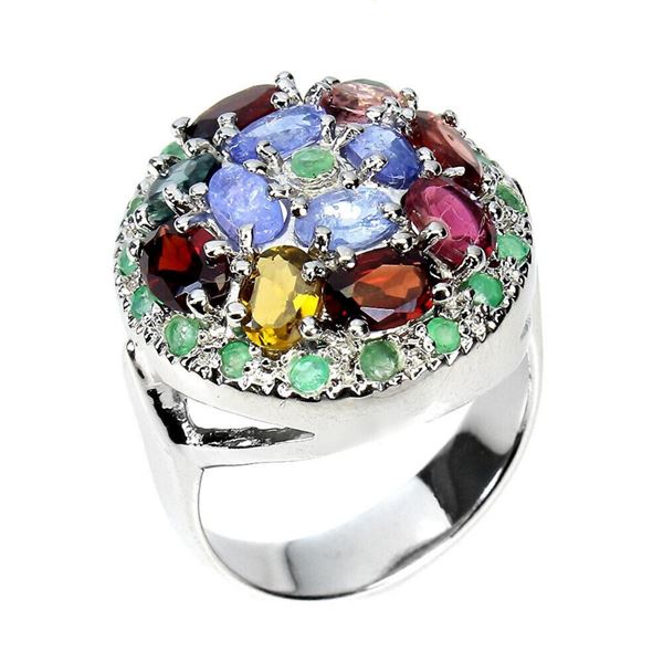 Natural Tourmaline Emerald Tanzanite Ring