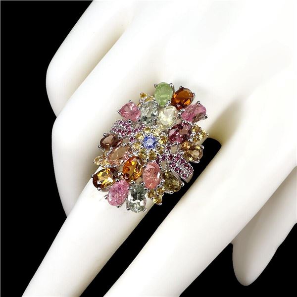 Natural Rhodolite Sapphire Tanzanite Ring