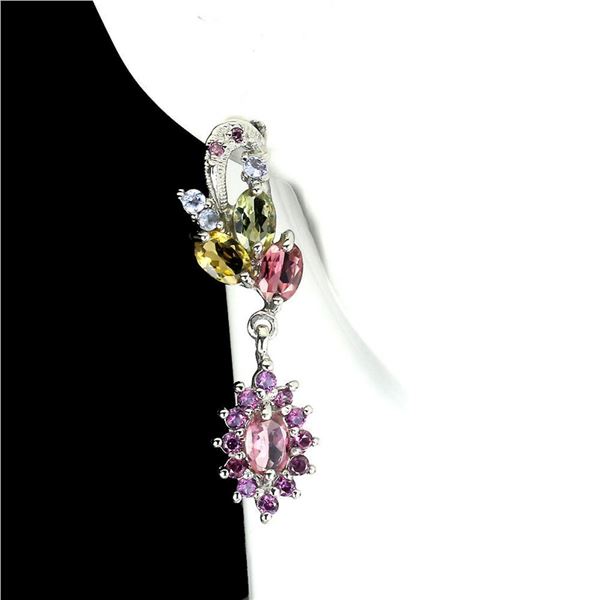 Natural Tourmaline Rhodolite Garnet Tanzanite Earrings