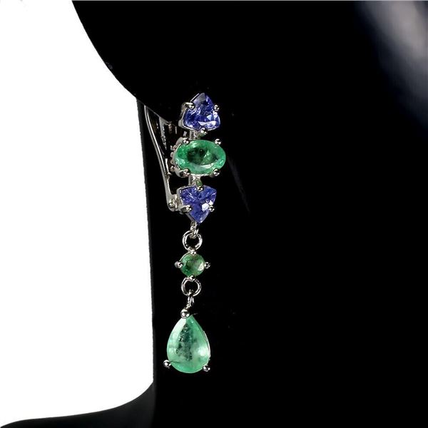 Natural Colombian Emerald Tanzanite Earrings