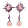 Image 2 : Natural Ethiopian Pink Opal Rhodolite White Topaz Earrings