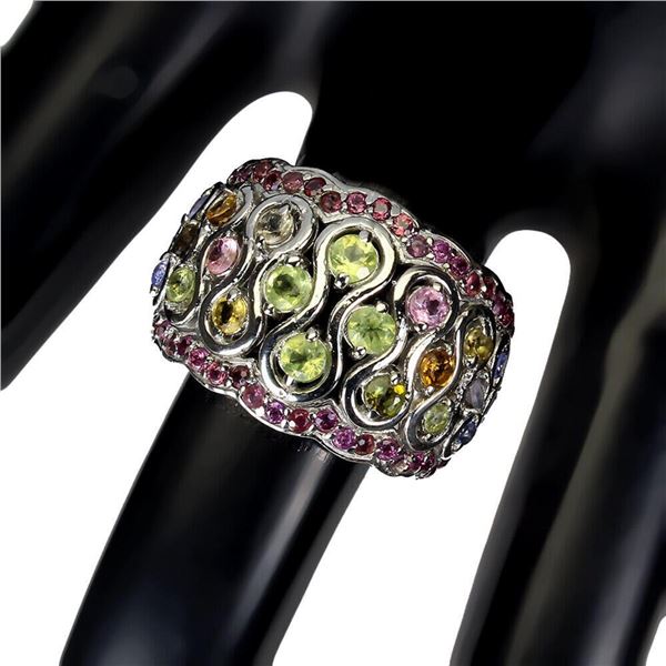 Natural Peridot Tanzanite Tourmaline Ring