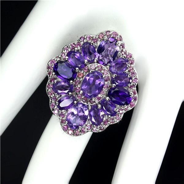 Natural Amethyst & Rhodolite Garnet Ring