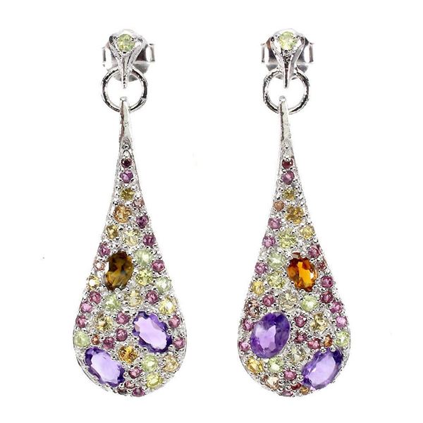 Natural Amethyst  Citrine & Sapphire Earring