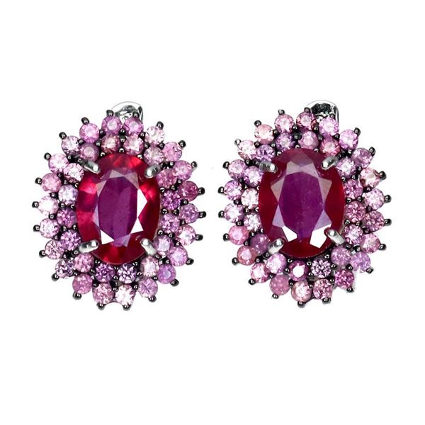 Natural Oval Red Ruby  & Sapphire Earrings