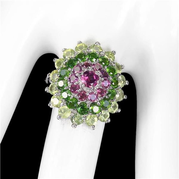 Natural Rhodolite Garnet Peridot Ring