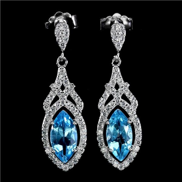 Natural Swiss Blue Topaz Earrings