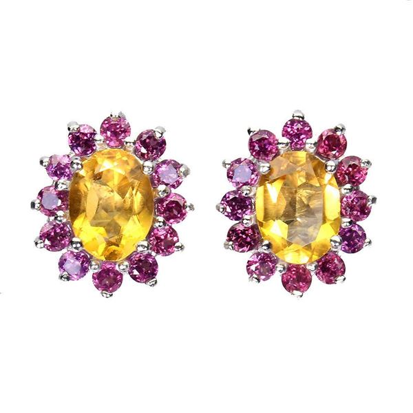 Natural Citrine Rhodolite Garnet Earrings