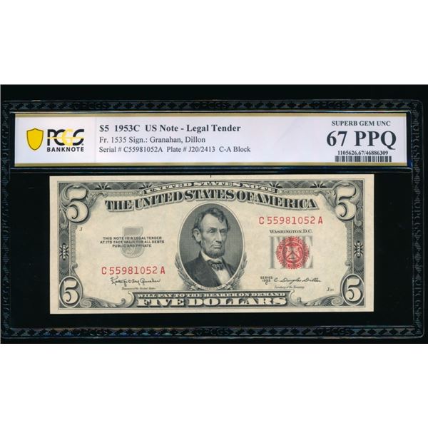 1953C $5 Legal Tender Note PCGS 67PPQ