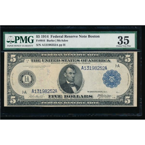 1914 $5 Boston FRN PMG 35