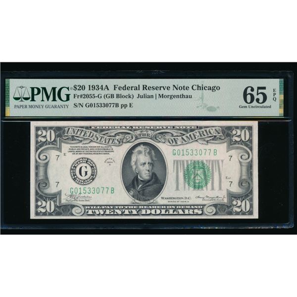 1934A $20 Chicago FRN PMG 65EPQ