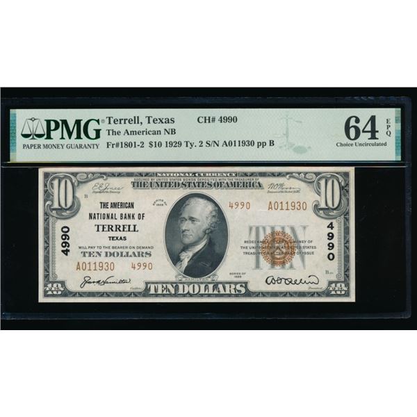 1929 $10 Terrell TX National PMG 64EPQ