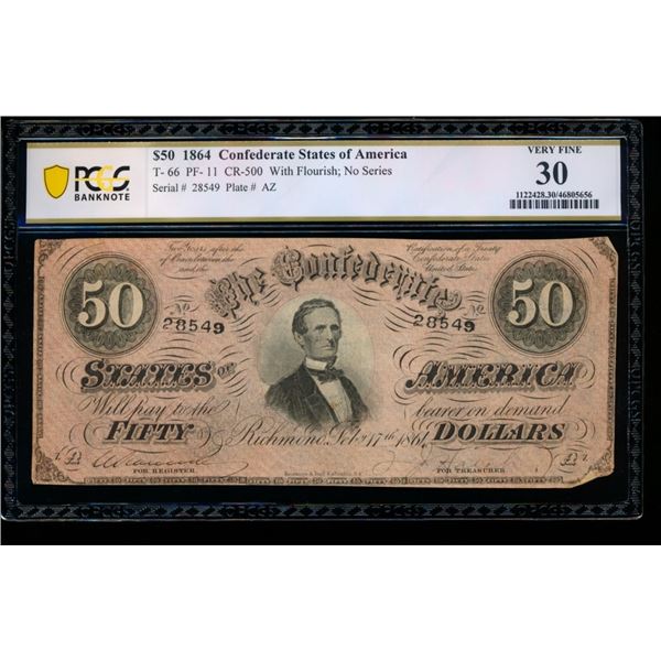 1864 $50 T-66 Confederate PCGS 30