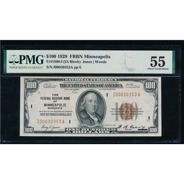 1929 $100 Minneapolis FRBN PMG 55