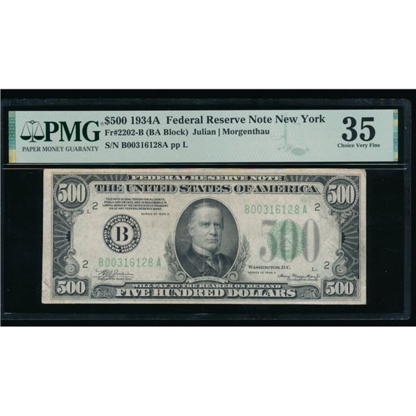 1934A $500 New York FRN PMG 35