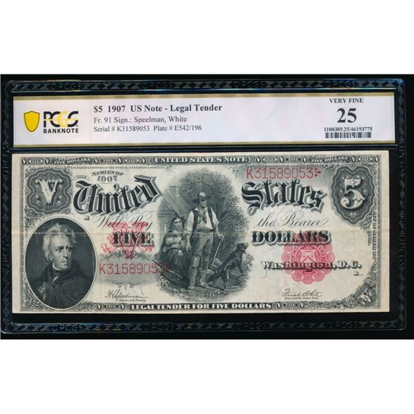 1907 $5 Legal Tender Note PCGS 25