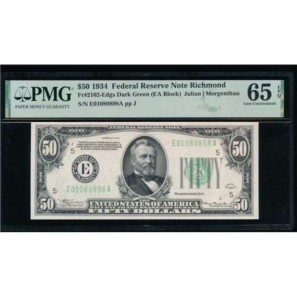 1934 $50 Richmond FRN PMG 65EPQ