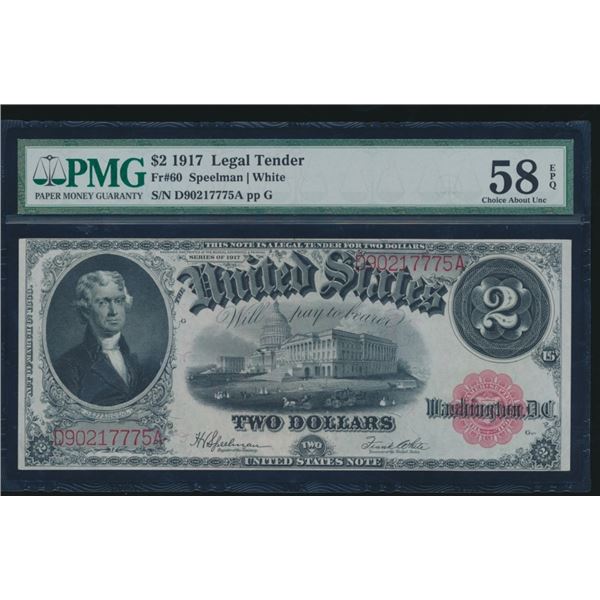 1917 $2 Legal Tender Note PMG 58EPQ