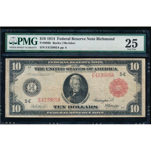 1914 $10 Red Seal Richmond FRN PMG 25