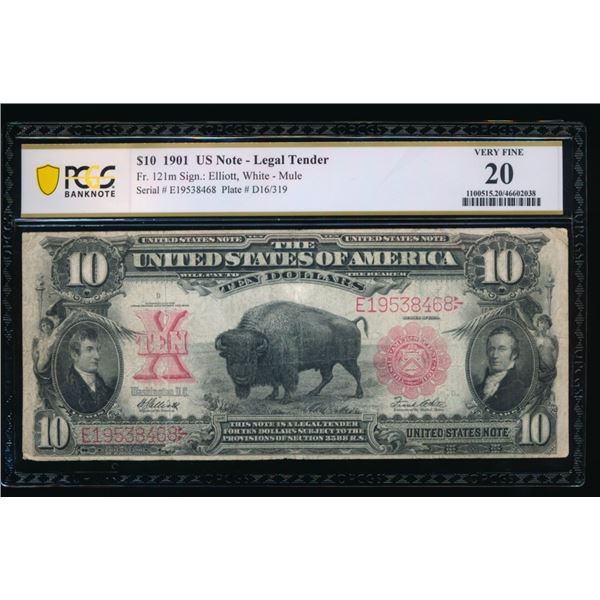1901 $10 Bison Mule Legal Tender Note PCGS 20