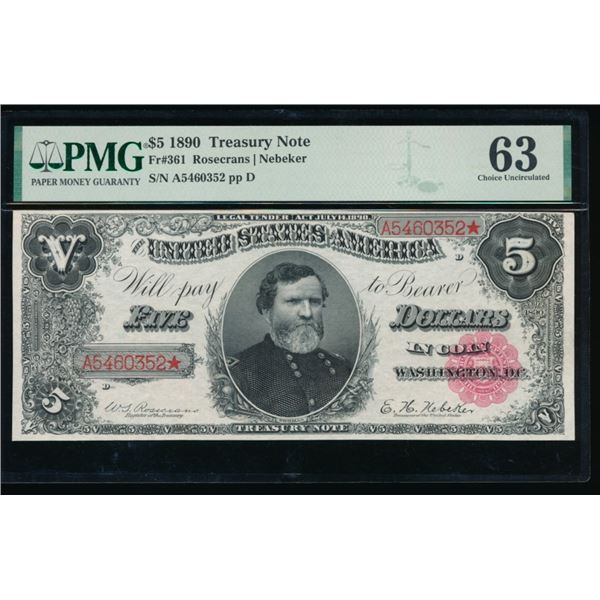 1890 $5 Treasury Note PMG 63