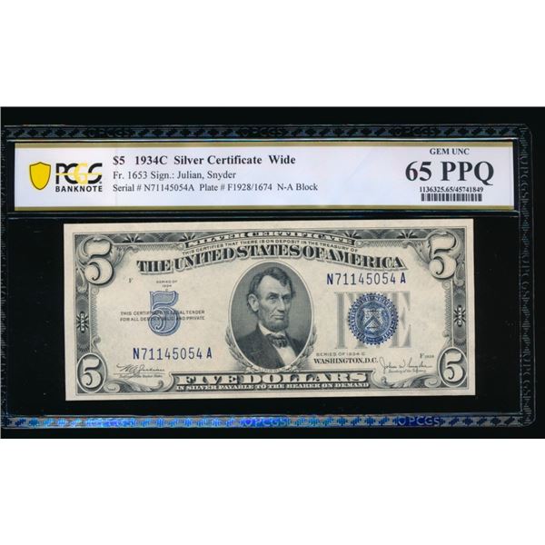1934C $5 Silver Certificate PCGS 65PPQ