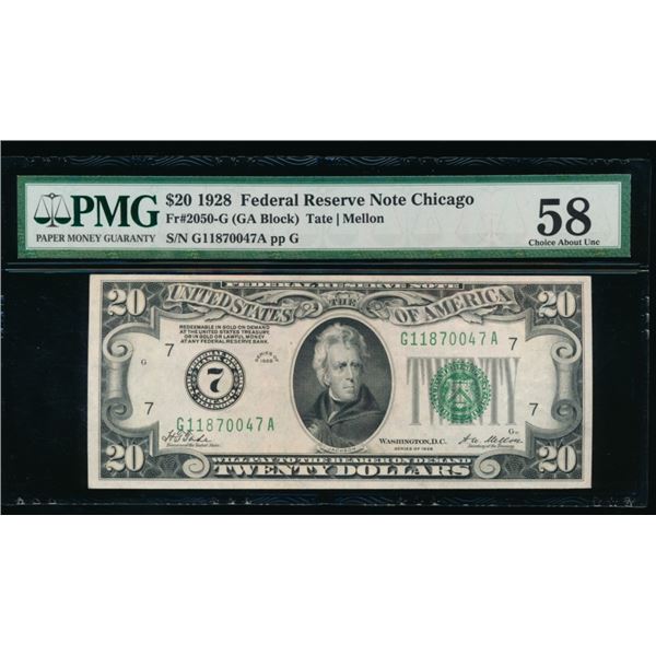 1928 $20 Chicago FRN PMG 58