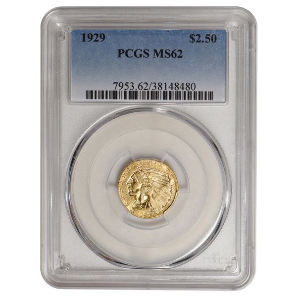 1929 $2.5 Indian Head Quarter Eagle Gold Coin PCGS MS62