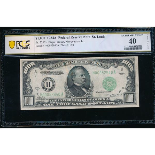 1934A $1000 St Louis FRN PCGS 40