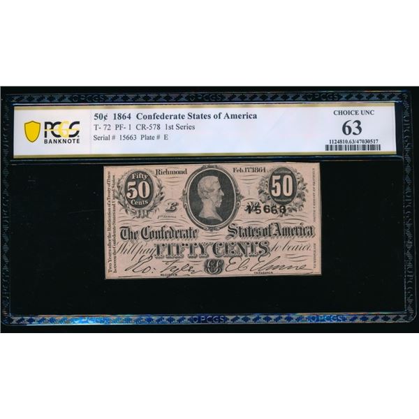 50 Cent 1864 T-72 Confederate PCGS 63