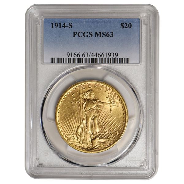1914-S $20 St Gaudens Double Eagle Gold Coin PCGS 63