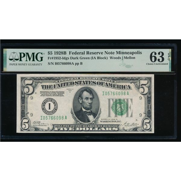 1928B $5 Minneapolis FRN PMG 63EPQ