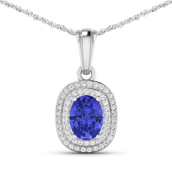 14KT White Gold 1.09ct Tanzanite and Diamond Pendant with Chain