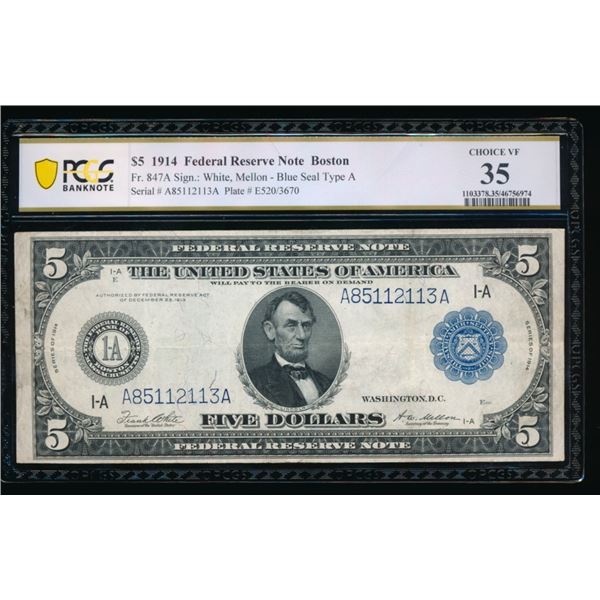 1914 $5 Boston FRN PCGS 35