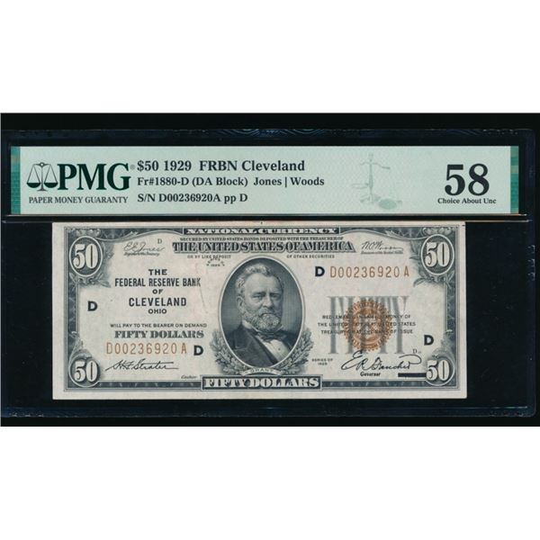 1929 $50 Cleveland FRN PMG 58