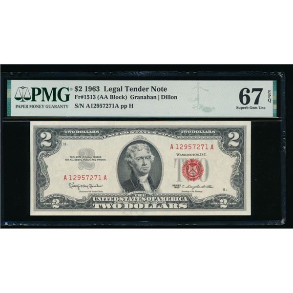 1963 $2 Legal Tender Note PMG 67EPQ