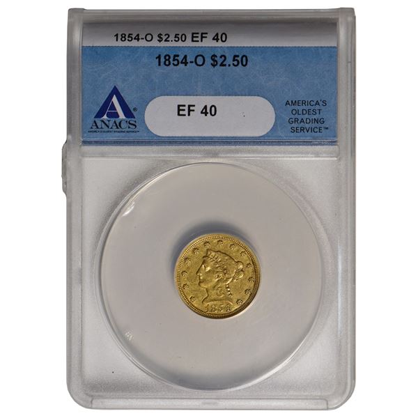 1854-O $2.5 Liberty Quarter Eagle Gold Coin ANACS EF40