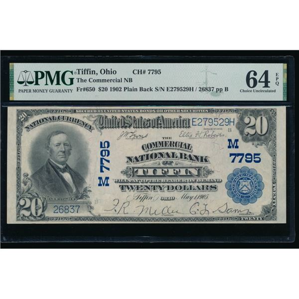 1902 $20 Tiffin OH National PMG 64EPQ