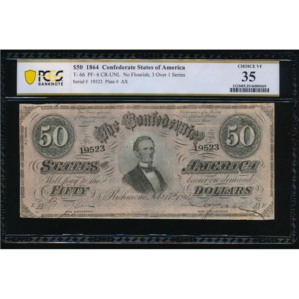 1864 $50 T-66 Confederate PCGS 35