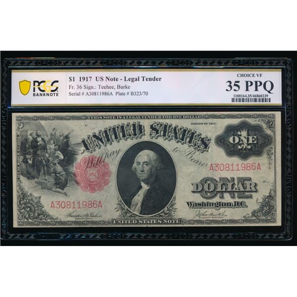 1917 $1 Legal Tender Note PCGS 35PPQ