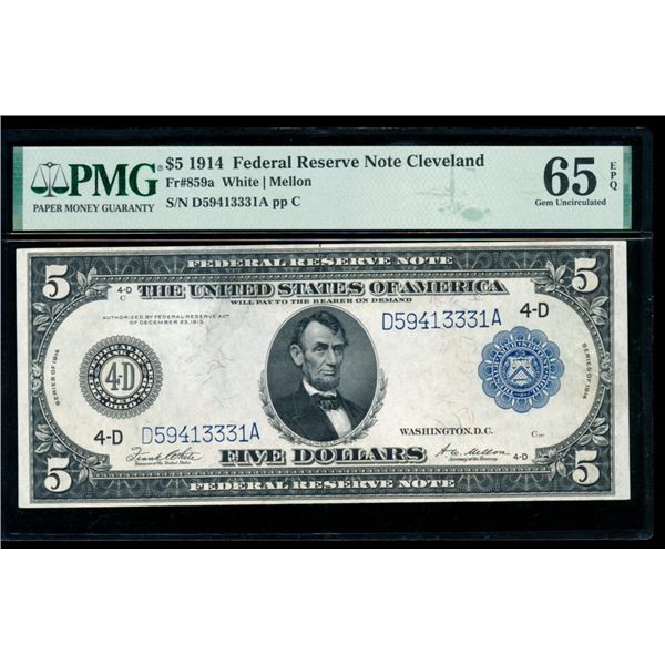 1914 $5 Cleveland FRN PMG 65EPQ