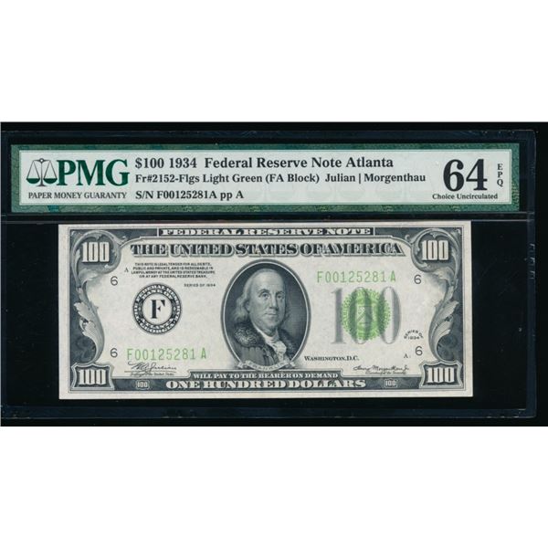 1934 $100 Atlanta FRN PMG 64EPQ