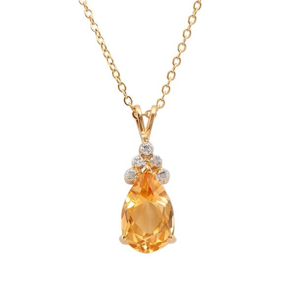 Plated 18KT Yellow Gold 3.75ct Citrine and Diamond Pendant with Chain