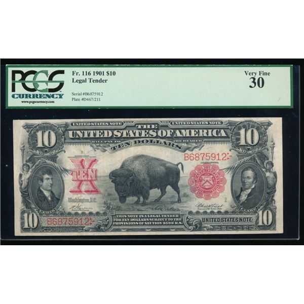 1901 $10 Bison Legal Tender Note PCGS 30