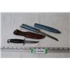 Image 1 : Stainless Steel Knife w/Wooden Handle & Case (Made in Japan) - Blue Steel Straight Blade in Leather 