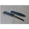 Image 2 : Stainless Steel Knife w/Wooden Handle & Case (Made in Japan) - Blue Steel Straight Blade in Leather 
