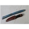 Image 4 : Stainless Steel Knife w/Wooden Handle & Case (Made in Japan) - Blue Steel Straight Blade in Leather 